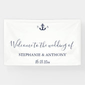 Mongram Nautical Navy Blue Anchor Hochzeit Banner (Horizontal)