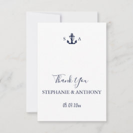 Mongram Nautical Navy Blue Anchor Hochzeit Dankeskarte
