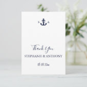Mongram Nautical Navy Blue Anchor Hochzeit Dankeskarte (Stehend Vorderseite)