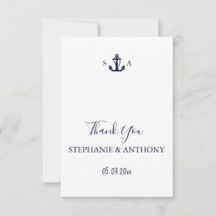Mongram Nautical Navy Blue Anchor Hochzeit Dankeskarte