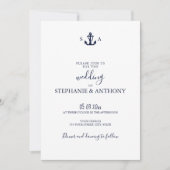 Mongram Nautical Navy Blue Anchor Hochzeit Einladung (Vorderseite)