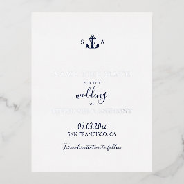 Mongram Nautical Navy Blue Anchor Hochzeit Folien Feiertagspostkarte