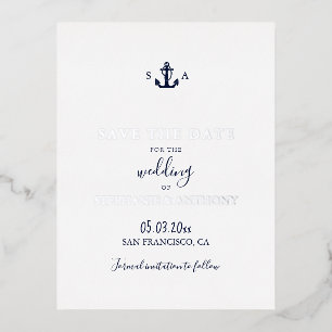 Mongram Nautical Navy Blue Anchor Hochzeit Folien Feiertagspostkarte