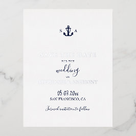 Mongram Nautical Navy Blue Anchor Hochzeit Folien Feiertagspostkarte
