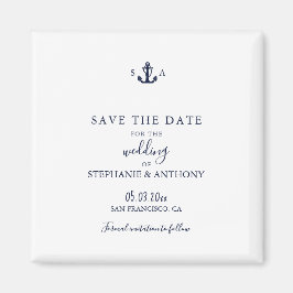 Mongram Nautical Navy Blue Anchor Hochzeit Magnet