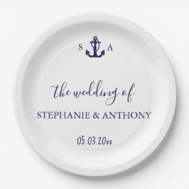 Mongram Nautical Navy Blue Anchor Hochzeit Pappteller