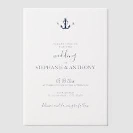 Mongram Nautical Navy Blue Anchor Hochzeit Pergament Einladungen