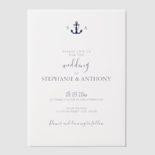 Mongram Nautical Navy Blue Anchor Hochzeit Pergament Einladungen