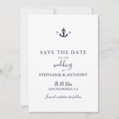 Mongram Nautical Navy Blue Anchor Hochzeit Save The Date (Vorderseite)