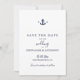 Mongram Nautical Navy Blue Anchor Hochzeit Save The Date