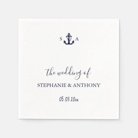 Mongram Nautical Navy Blue Anchor Hochzeit Serviette (Vorderseite)