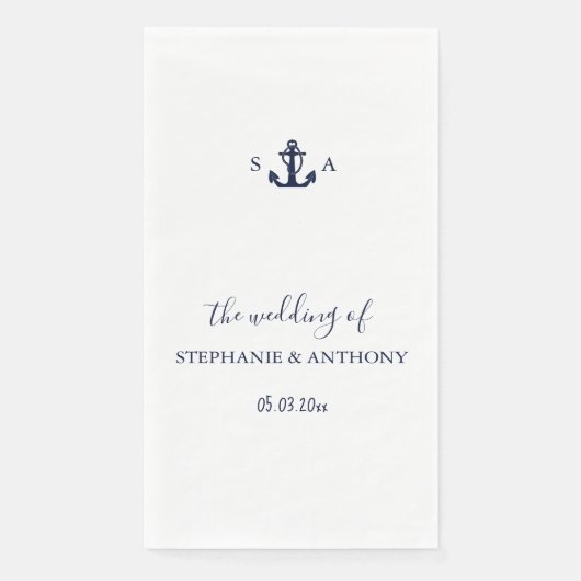 Mongram Nautical Navy Blue Anchor Hochzeit Serviette (Vorderseite)