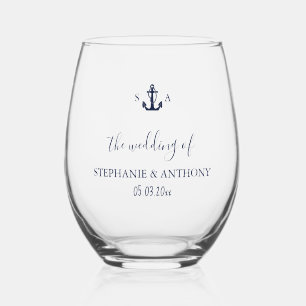Mongram Nautical Navy Blue Anchor Hochzeit Weinglas Ohne Stiel