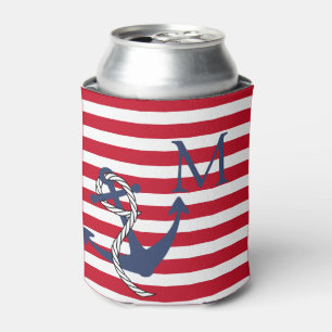 Mongram Nautical White Strip Navy Anchor Dosenkühler