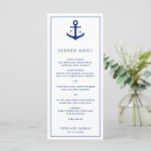 Mongram Navy Blue Anchor Nautical Wedding Menükarte (Stehend Vorderseite)