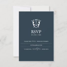 Mongram Navy Blue RSVP Card Hochzeitswebsite Karte