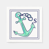 Mongram Navy Green Anchor Nautical Boat Coastal Serviette (Vorderseite)