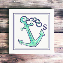 Mongram Navy Green Anchor Nautical Boat Coastal
