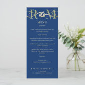Mongram Navy Olive Sage Green Wedding Menu Menükarte (Stehend Vorderseite)