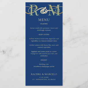 Mongram Navy Olive Sage Green Wedding Menu Menükarte