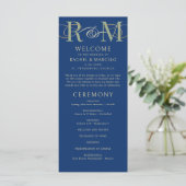 Mongram Navy Olive Sage Green Wedding Program (Stehend Vorderseite)