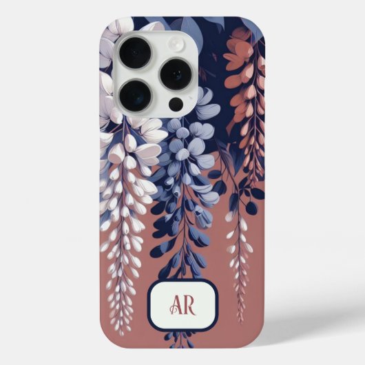 Mongram Navy Rose Wisteria Elegance Case-Mate iPhone Hülle (Rückseite)