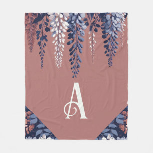 Mongram Navy Rose Wisteria Elegance Fleecedecke
