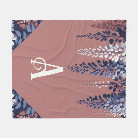 Mongram Navy Rose Wisteria Elegance Fleecedecke (Vorderseite (Horizontal))