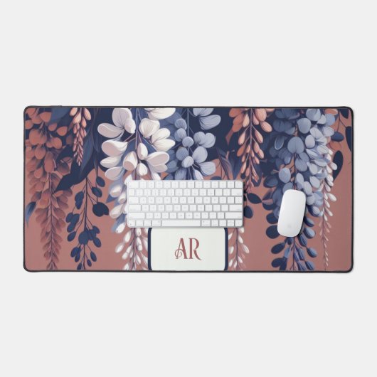 Mongram Navy Rose Wisteria Elegance Schreibtischunterlage (Tastatur & Maus)