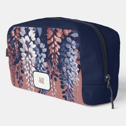 Mongram Navy Rose Wisteria Elegance Waschbeutel (Rechte Ecke)