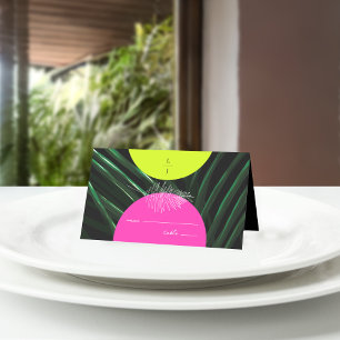 Mongram Neon Arches Palm Leaf Tropical Wedding Platzkarte
