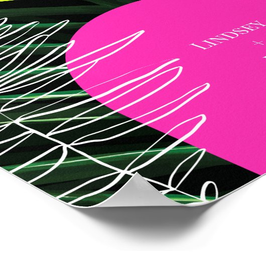 Mongram Neon Arches Tropical Palm Leaf Wedding Poster (Ecke)