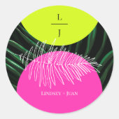 Mongram Neon Arches Tropical Palm Leaf Wedding Runder Aufkleber (Vorderseite)
