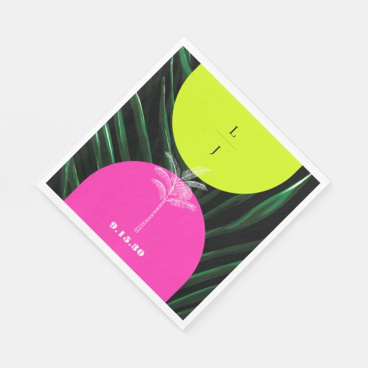 Mongram Neon Arches Tropical Palm Tree Wedding Serviette (Ecke)