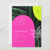 Mongram Neon Arches Tropical Wedding Foto Dankeskarte (Vorderseite)