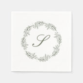 Mongram Olive Green Wreath Classic Script Wedding Serviette (Vorderseite)