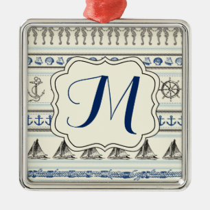 Mongram Ornament Sailing Anchor Nautical Rope Aus Metall