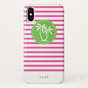 Mongram Palm Trees Pink Stripes Beach Case-Mate iPhone Hülle