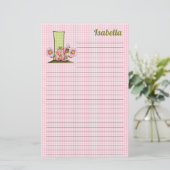 Mongram, Pink Inch Worm Letter I Lined Stationery Briefpapier (Stehend Vorderseite)