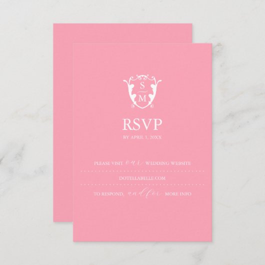 Mongram Pink RSVP Card Hochzeitswebsite (Vorne/Hinten)