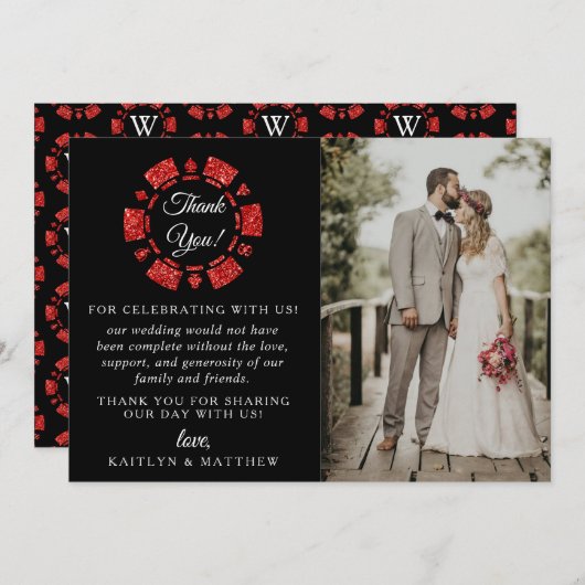 Mongram Poker Mongram Casino Hochzeit von Red Glit Dankeskarte (Vorne/Hinten)