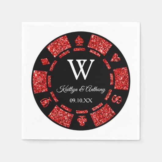 Mongram Poker Mongram Casino Hochzeit von Red Glit Serviette (Vorderseite)