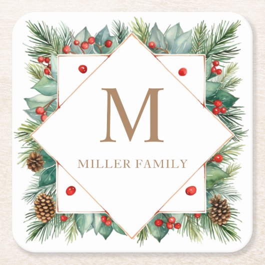 Mongram Rechteckiger Pappuntersetzer (Vorderseite)