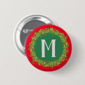 Mongram Red and Green Kreath Christmas Button (Vorne & Hinten)