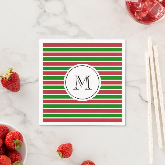 Mongram Red and Green Strips Weihnachten Serviette (Beispiel)