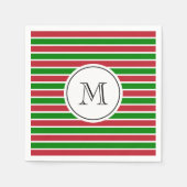 Mongram Red and Green Strips Weihnachten Serviette (Vorderseite)