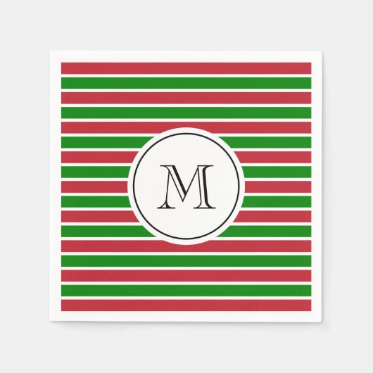Mongram Red and Green Strips Weihnachten Serviette (Vorderseite)