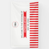 Mongram, Red and White Stripes Muster Hochzeit Banner (Vertikal)