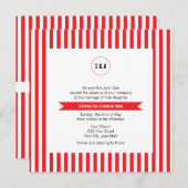 Mongram, Red and White Stripes Muster Hochzeit Einladung (Vorne/Hinten)