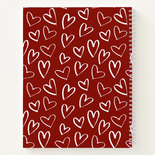 Mongram Red Heart Pattern Sketchbook Notizblock (Rückseite)